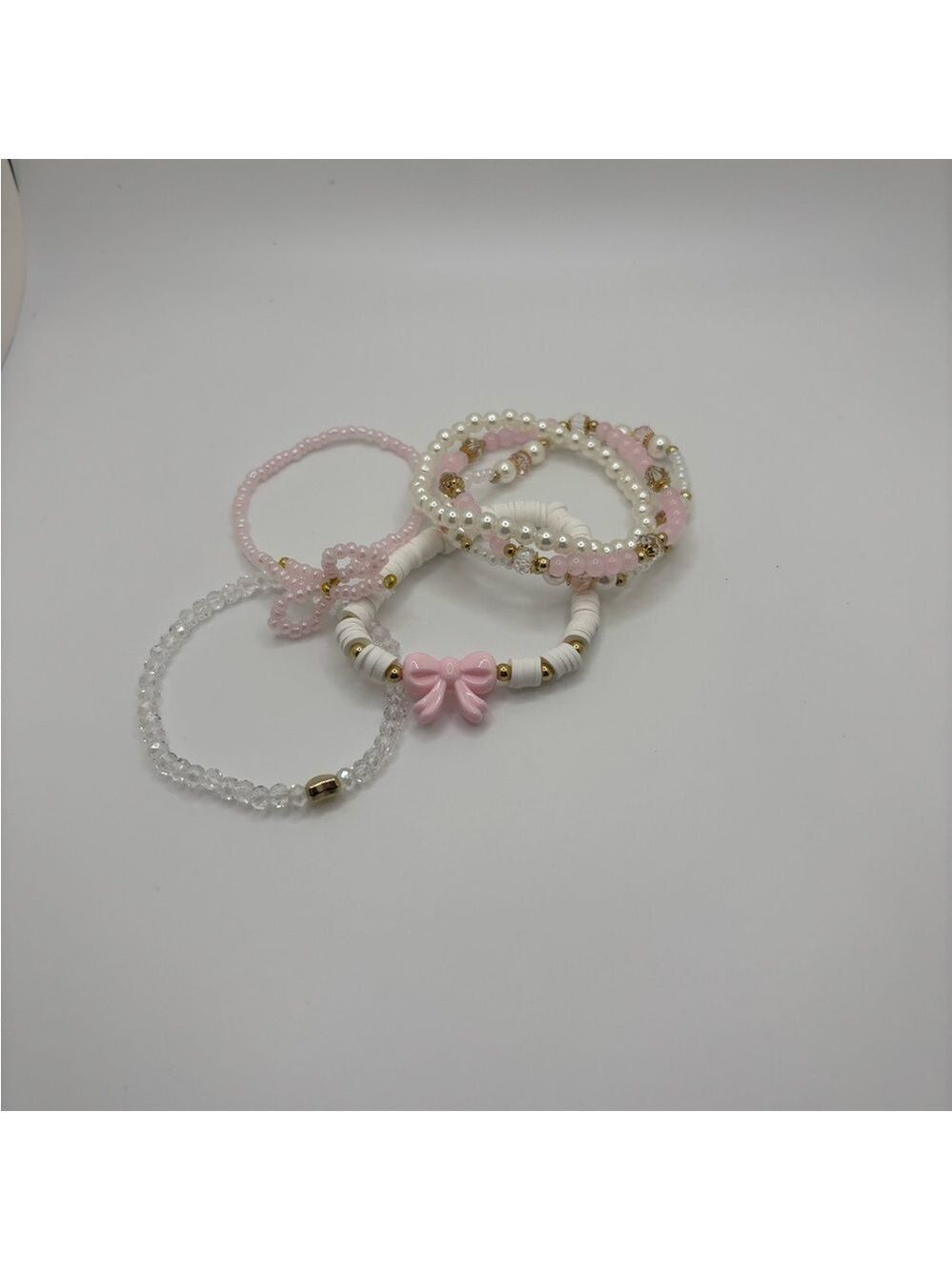 โจ5/$25โจ Pink and White Beaded Kids Bracelet Set